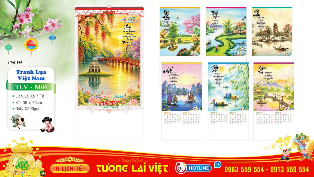 Lịch Lò Xo 7 Tờ Tranh Lụa