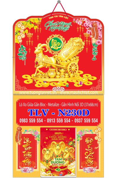 Lịch lò xo giữa dán nổi Lộc Xuân
