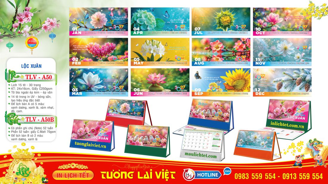 Mẫu lịch bàn 15 tờ Lộc Xuân