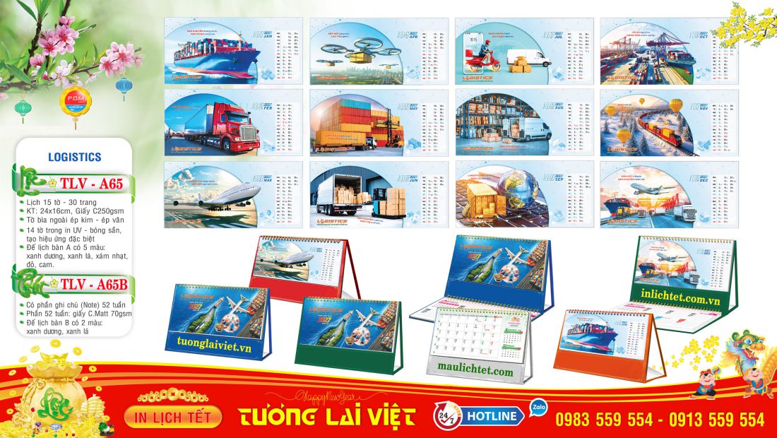 Mẫu lịch bàn 15 tờ Logistics Vận Chuyển