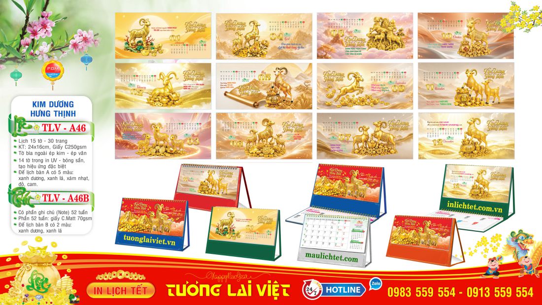 Mẫu lịch bàn 15 tờ Phong Thuỷ Tài Lộc