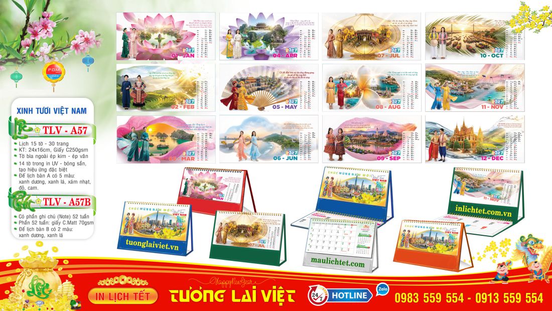 Mẫu lịch bàn 15 tờ Tết Sum Vầy
