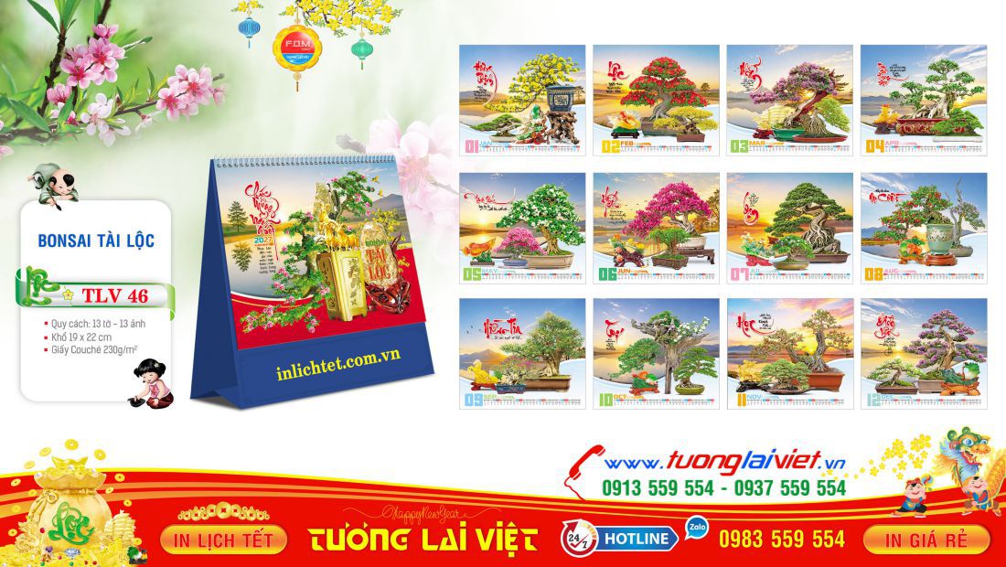 Mẫu lịch bàn đứng BonSai