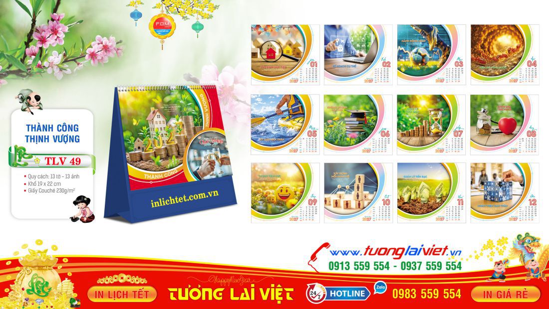Mẫu lịch bàn đứng Chung Sức Thành Công