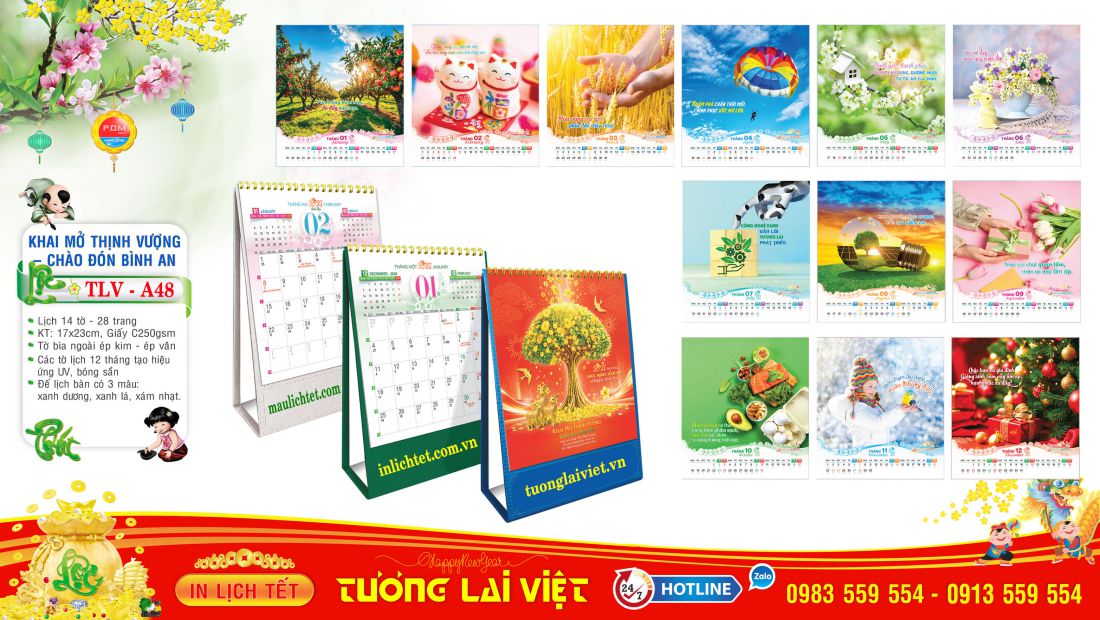Mẫu lịch bàn đứng Thông Điệp May Mắn