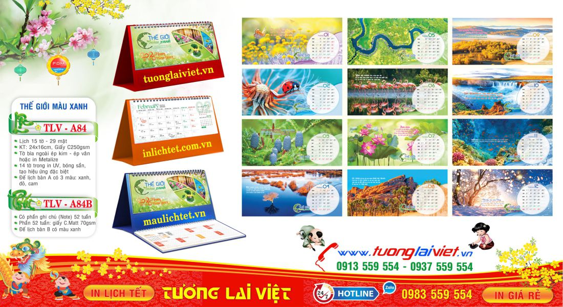 Mẫu Lịch Để Bàn Thế Giới Màu Xanh